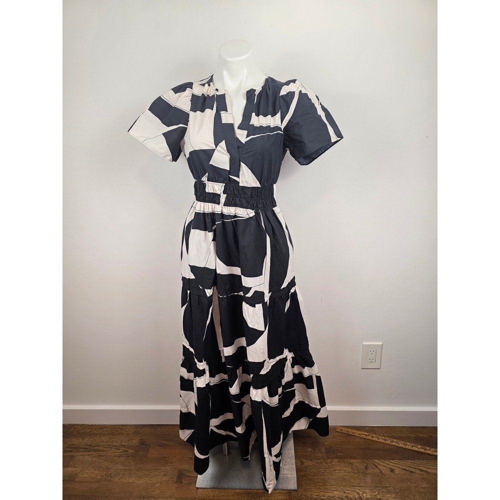 Maeve by Anthropologie Abstract Geometric Tiered Maxi Dress Black White Small
